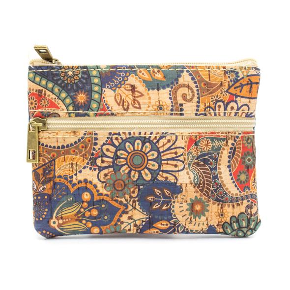 Small Floral Printed Vegan Cork Change Purse