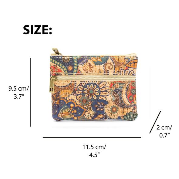 Small Floral Printed Vegan Cork Change Purse