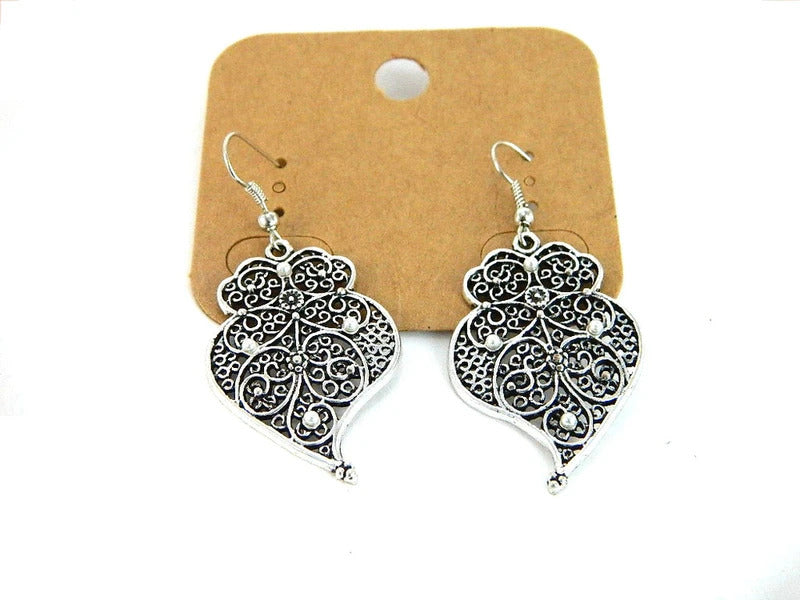 Traditional Filigree Silver Viana Heart Earrings