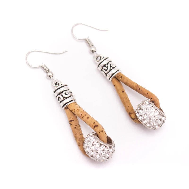 Natural Cork Earring with Pandora Style Sparkling Bead