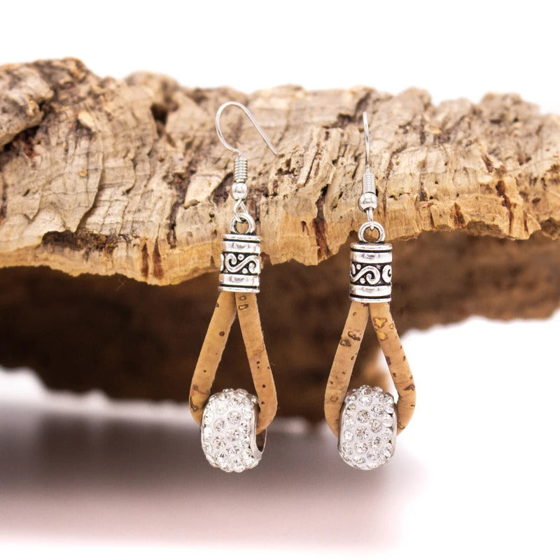 Natural Cork Earring with Pandora Style Sparkling Bead