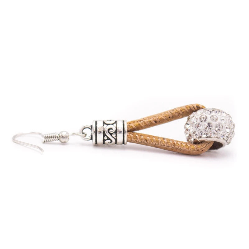 Natural Cork Earring with Pandora Style Sparkling Bead