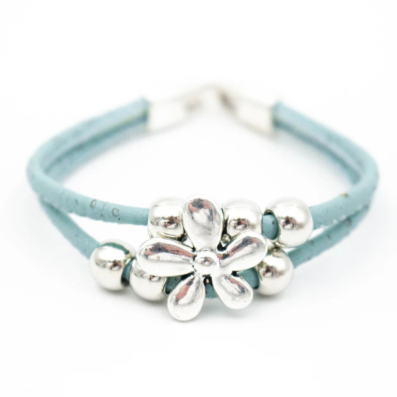 Small Daisy Natural and Turquoise Cork Bracelet