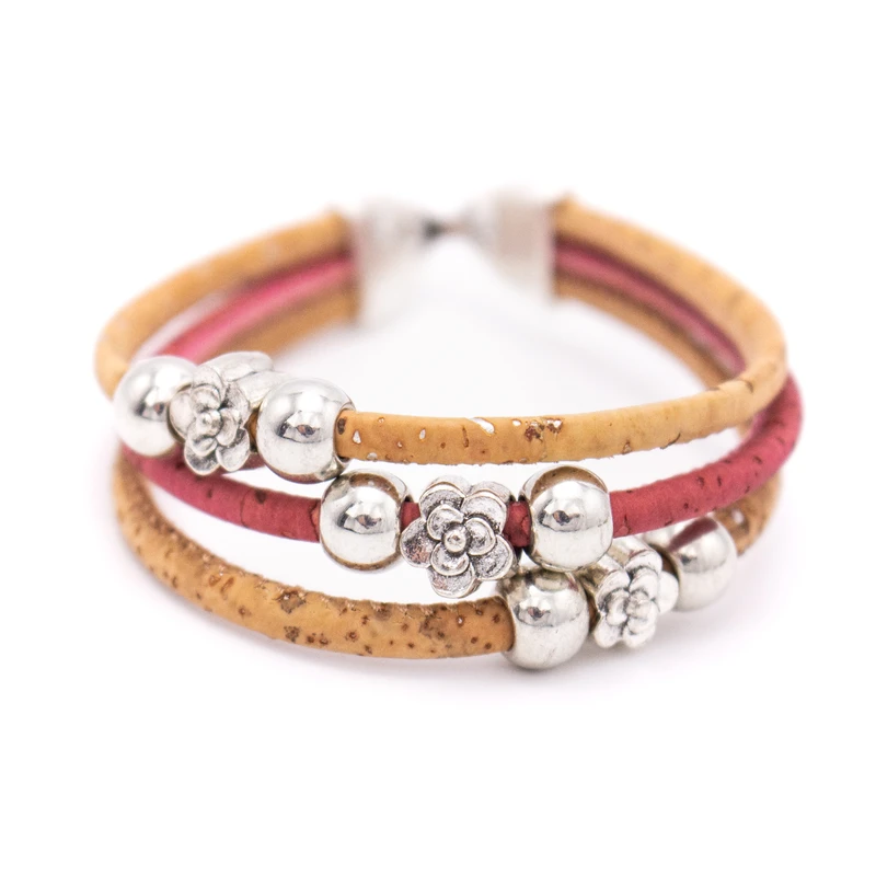 Natural and Colored Multi Strand Cork Bracelet - Available in 5 Colours