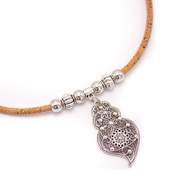 Natural Cork Necklace With Small Portuguese Filigree Viana Heart