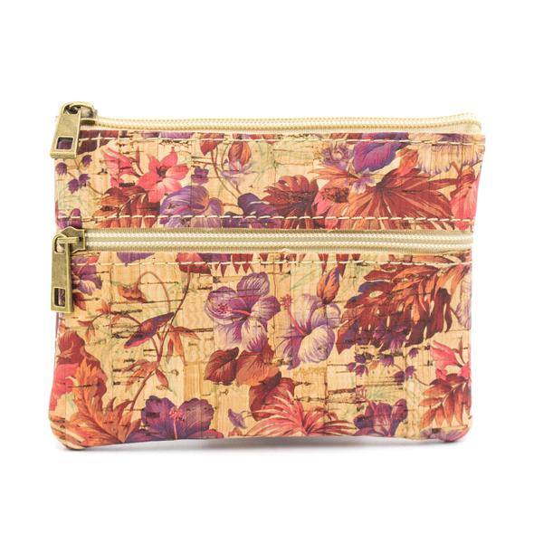 Small Floral Printed Vegan Cork Change Purse