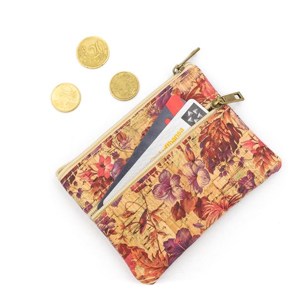 Small Floral Printed Vegan Cork Change Purse