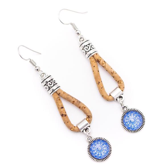 Cork Earring with Traditional Portuguese Tile Pendant